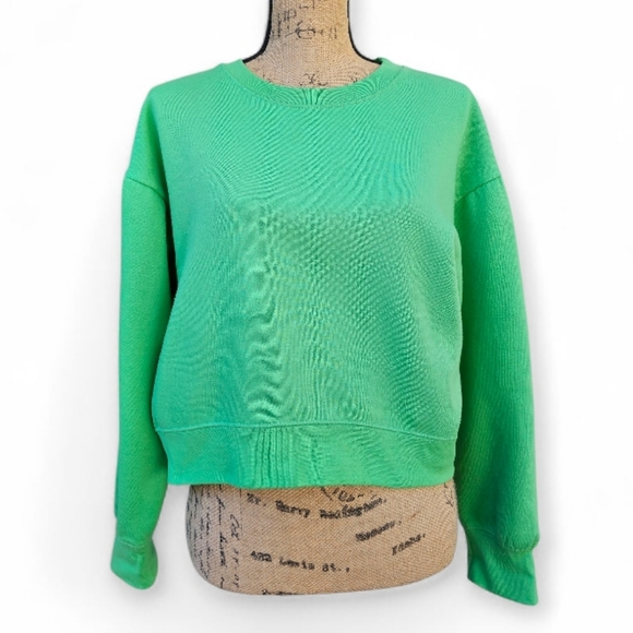Zara Bright Green Cropped Crew Neck Sweater, Size S - Picture 3 of 6